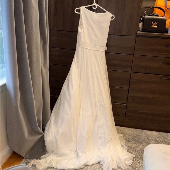 NWT Mac Duggal White Layered Tulle Chiffon Ball Gown Ballgown Maxi Dress - Picture 7 of 11